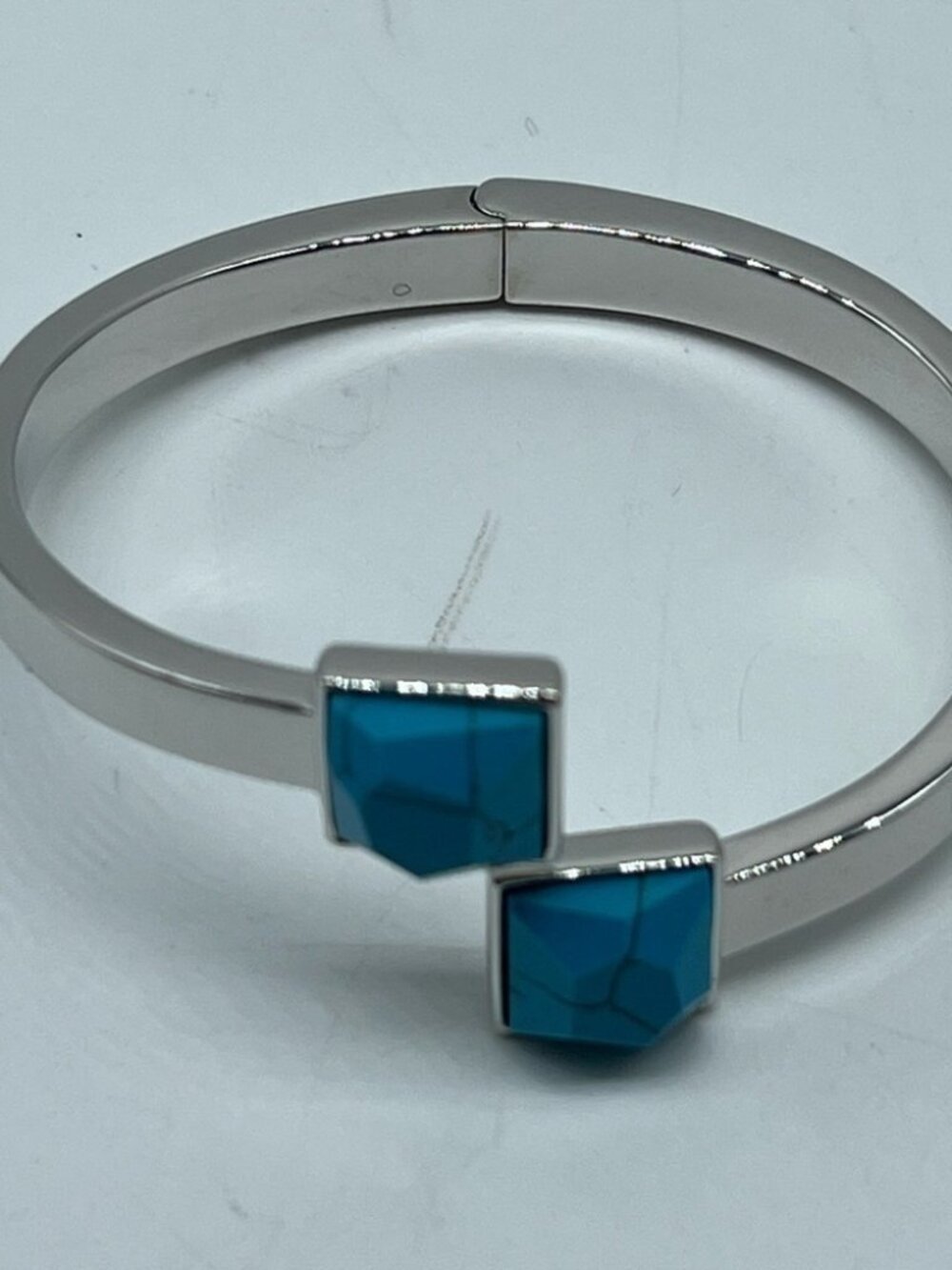 Real Simple Silver Tone Turquoise Hinged Cuff Bracelet